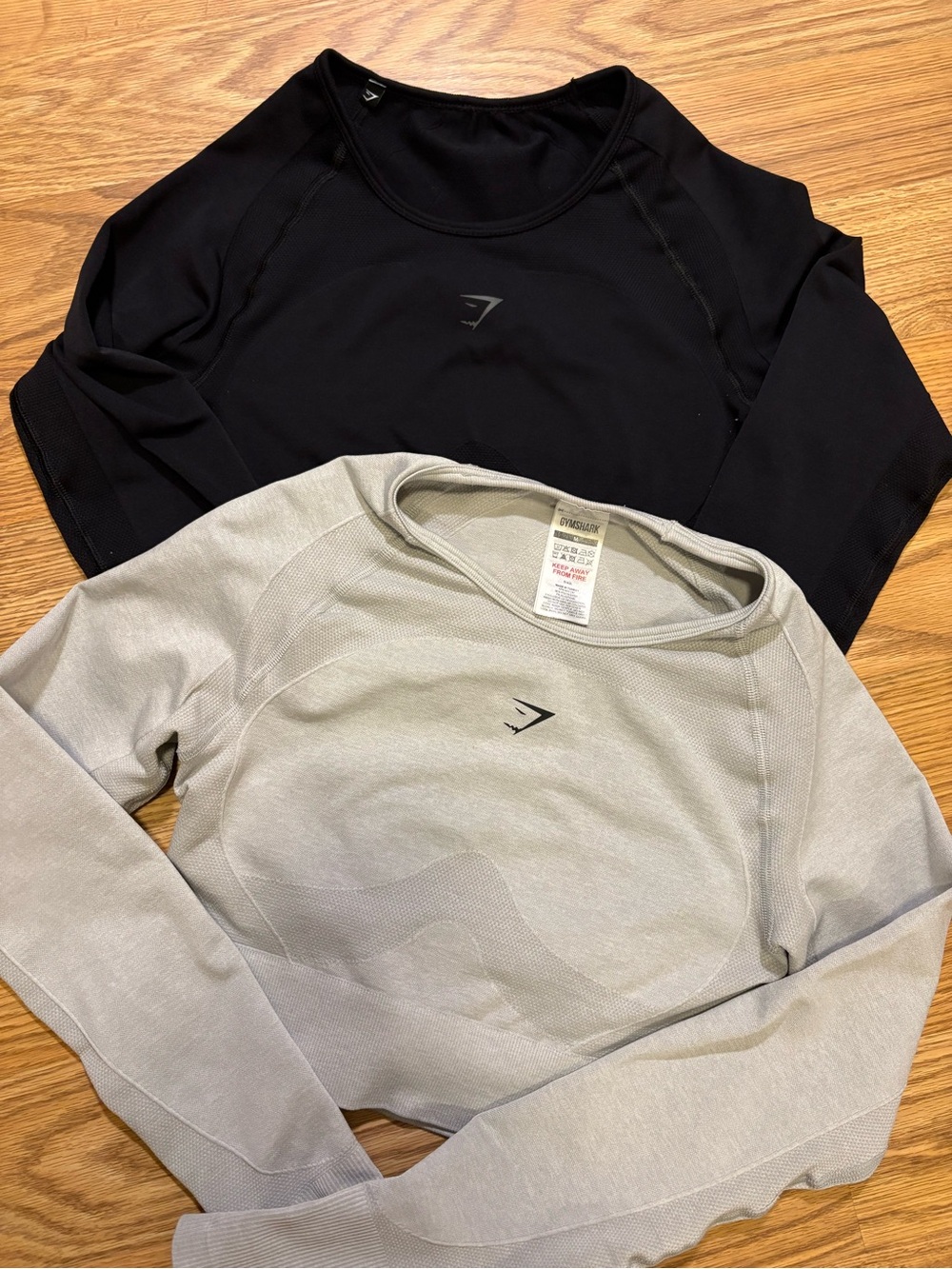 Gymshark Flex Sport Long Sleeve Crop Top- Black & Marl Grey Medium